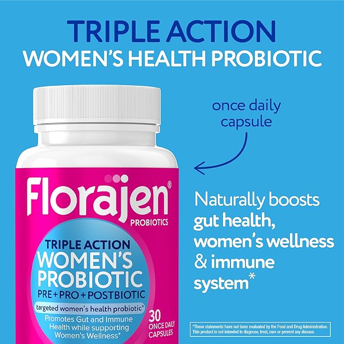 Florajen Complete Triple-Action Prebiotic + Probiotic + Postbiotic for Digestive & Immune Support - Fast-Acting Relief from Constipation & Bloating - Gluten-Free - Vegan - Non-GMO - 30-Count