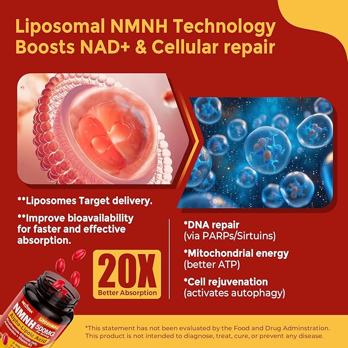 Liposomal NMNH Softgel 500mg, Alpha-Lipoic Acid 200mg, Astaxanthin Supplements 10mg + Vitamin B3 + Nicotinamide Riboside, High Absorption, Healthy Aging, Energy, Mitochondrial & DNA Support, 120Counts