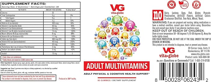 Adult Multivitamin Gummies – with Vitamins C, D, E, B6, B12, Folate & Biotin | Daily Multivitamin Supplement for Energy, Immune Health & Metabolism Support – 60 Gummies (Pack of 1)