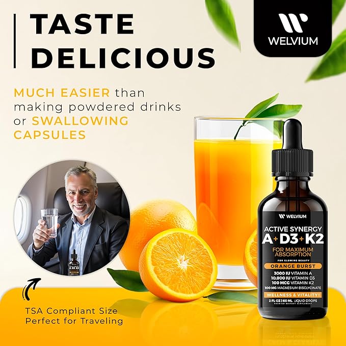 Liquid Vitamin D3 K2 Magnesium Liposomal Drops with 10000 IU Cholecalciferol, MK7, Vitamin A, Calcium, MCT Oil, Organic Sunflower Lecithin for Thyroid Immune Bone Heart Skin ADK Supplement