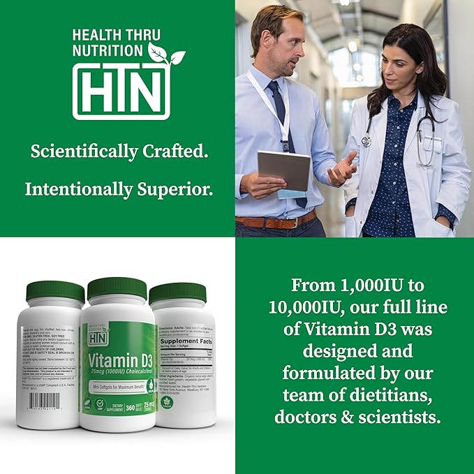 Health Thru Nutrition Vitamin D3 5,000iu 100 Mini Softgels for Maximum Benefit | 125mcg Cholecalciferol | 3rd Party Tested | Non-GMO USP Grade in Organic EVOO | Immune Health Support