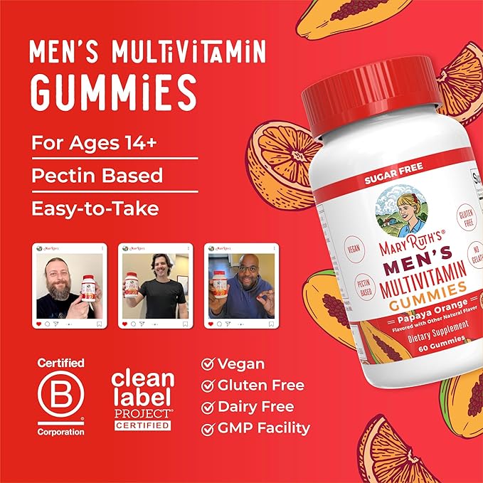 MaryRuth Organics Men's Multivitamin Gummies | Vegan Vitamins for Immune Support | Non-GMO & Gluten Free | 0g Sugar Per Serving | 60 Count