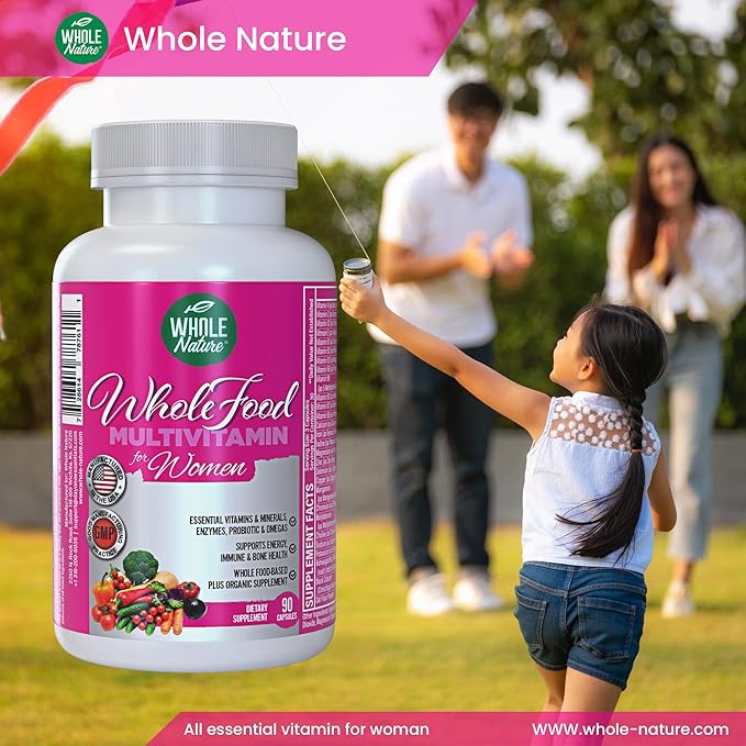 Whole Food Multivitamin for Women Womens Multi Vitamin with Folate, B12 Methyl, Vitamins, Minerals, Probiotics and Omegas, Vegan, Non GMO- 90 Capsules (1) (1)