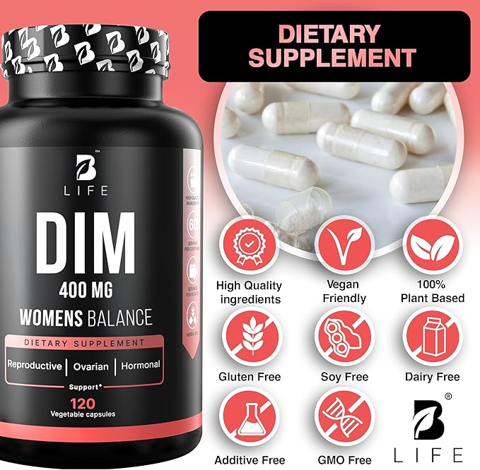 DIM Supplement 400 mg with Myo & D-Chiro Inositol, Dong Quai – Hormone Balance for Women – PCOS Supplements & Fertility Supplements – Inositol Supplement for Women - 120 Caps - 60 Day Supply