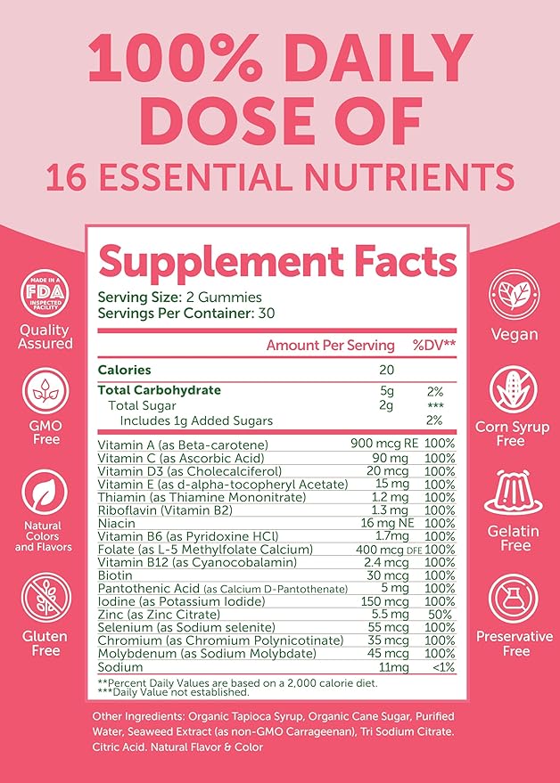 Lunakai USA Made Womens Multivitamin Gummies - Delicious Daily 16 Multi Vitamins for Women - Supports Wellness, Energy & Essential Health, 60ct