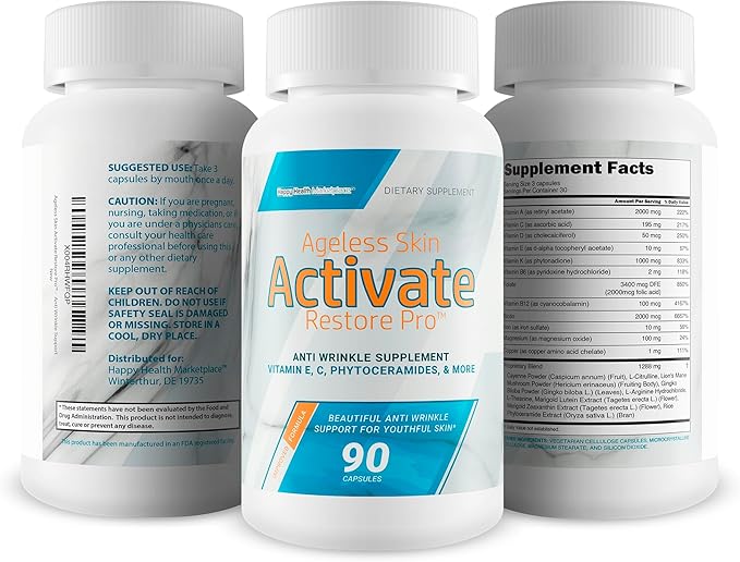 Ageless Skin Activate Restore Pro - Our Best Anti Aging Supplement - Ageless Brain & Body Reactivate Anti Aging Pills - Anti Ageing Re Activate Capsules - Anti Age Youth Reactivate Skin Supplement