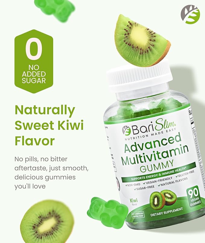 BariSlim Advanced Bariatric Multivitamin Gummies - Specially Formulated Bariatric Vitamins for Patients After Weight Loss Surgery - Supports Energy & Immune Health | Kiwi (90 Vegan Gummies)