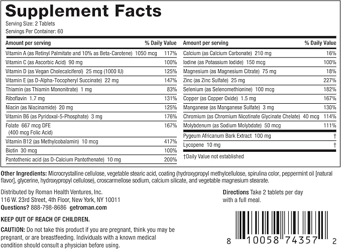 Ro Daily Multivitamin for Men | Supports Physical Activity, Brain + Heart Health, and Immune System with 23 Key Nutrients Including Calcium, Magnesium, and Zinc | 60-Day Supply (120 Tablets)