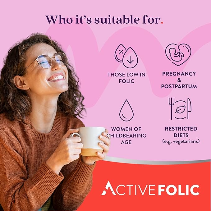 Active Folic 400mcg – L-Methylfolate Folic Acid Supplement – Highly Absorbed, Vegan – Supports Pregnancy, Energy, Tiredness & Fatigue Reduction – 60 Capsules (2-Month Supply)