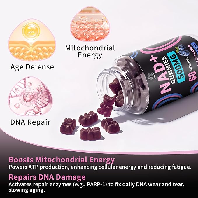 NAD+ Gummies, Liposomal NAD Supplement for Women, Ultra High Absorption Pure 500mg NAD Plus Gummies - Supports Cellular Renewal, Energy and Radiant Skin Health - Blueberry Flavor