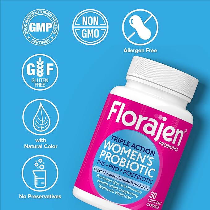 Florajen Complete Triple-Action Prebiotic + Probiotic + Postbiotic for Digestive & Immune Support - Fast-Acting Relief from Constipation & Bloating - Gluten-Free - Vegan - Non-GMO - 30-Count