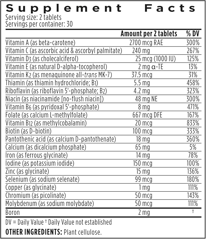 Igennus High Potency Methylated Multivitamin for Women, Pure & Clean Ingredients, MTHFR Supplement with Active B-Vitamins, Vitamin K2 MK7, Gentle Iron, Sustained Released, Non-GMO & Halal, 60 Tablets