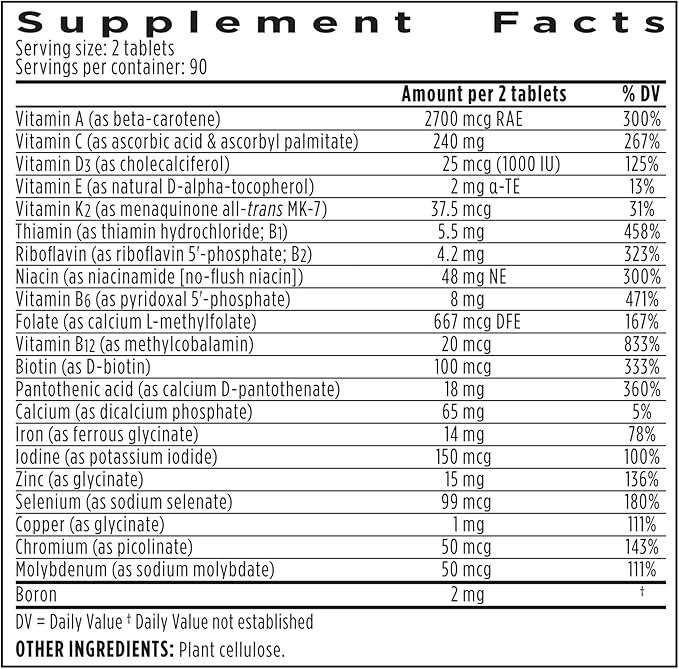 Igennus High Potency Methylated Multivitamin for Women, Pure & Clean Ingredients, MTHFR Supplement with Active B-Vitamins, Vitamin K2 MK7, Gentle Iron, Sustained Released, Non-GMO & Halal, 180 Tablets
