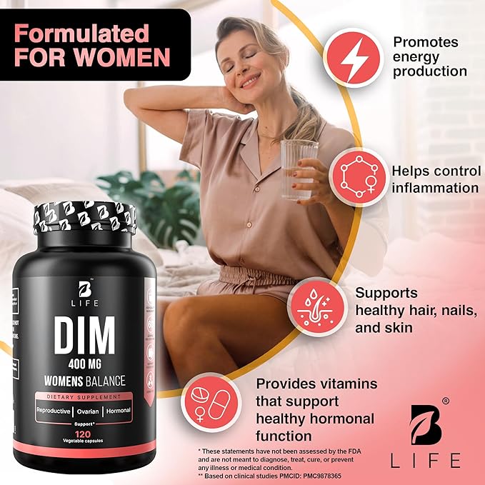 DIM Supplement 400 mg with Myo & D-Chiro Inositol, Dong Quai – Hormone Balance for Women – PCOS Supplements & Fertility Supplements – Inositol Supplement for Women - 120 Caps - 60 Day Supply