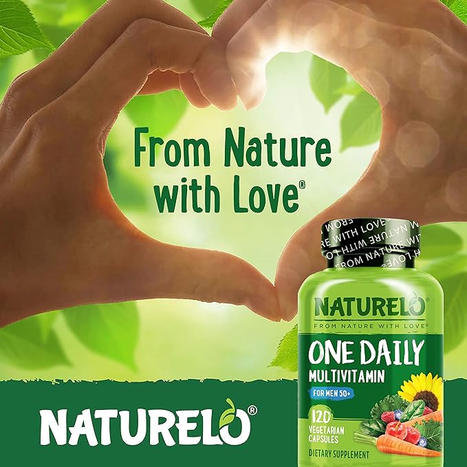 NATURELO Mens Multivitamins for Men 50+ - One Daily Multivitamin for Men with Vitamins, Minerals & Organic Whole Foods, Boost Energy & Health, Non-GMO, 120 Vegetarian Capsules
