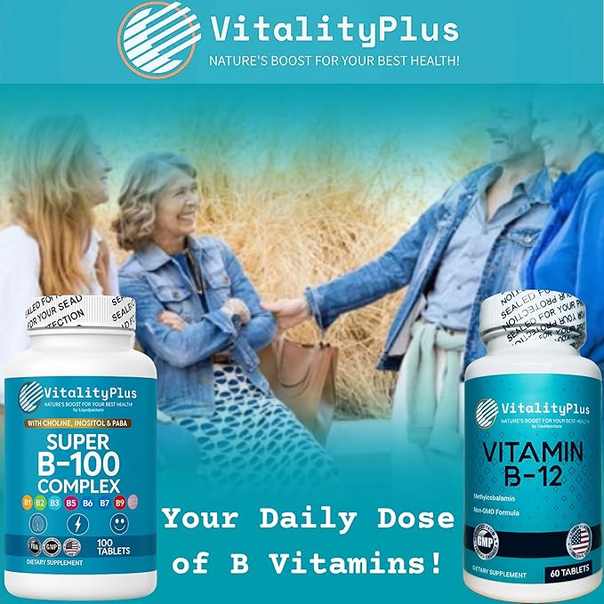 Super B-100 Complex – All B Vitamins Including B12, B1, B2, B3, B5, B6, B7, B9, Folate – High Potency B-Vitamins with Choline, Inositol & PABA – Energy & Metabolism Support – 100 Tablets