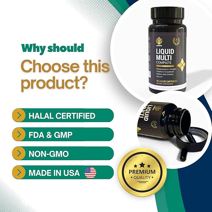 Liquid Multivitamin Complete – 25+ Vitamins & Minerals with 42 Superfood Extracts – Halal Certified – Immune, Energy & Wellness Support – 60 Liquid Capsules – Made in USA