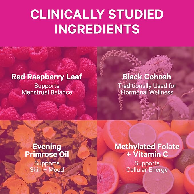 Pink Stork Hormone Balance Gummies for Women – PMS, Menopause & Estrogen Support – Mood, Bloating, Hot Flashes & Energy – Red Raspberry Leaf, Black Cohosh, Primrose – 60 Vegan Gummies