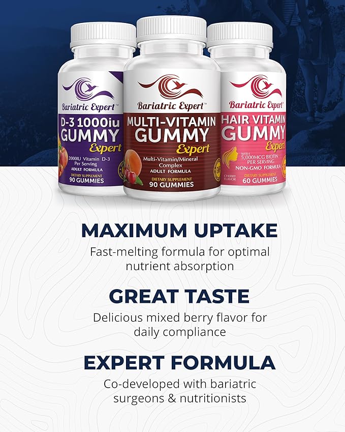 Bariatric Multivitamin 3 Pack, Multivitamin Gummy 90 Chews. - D3 Gummy 90 Chews.- Hair Vitamin Gummy 60 Chews.