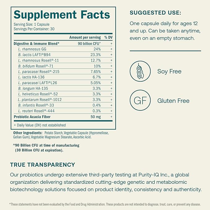 True Grace One Daily Probiotic - 30 Vegetarian Capsules - 90 Billion CFU - Gut, Digestive & Immune Health Support Blend with Prebiotic Fiber - Gluten & Soy Free