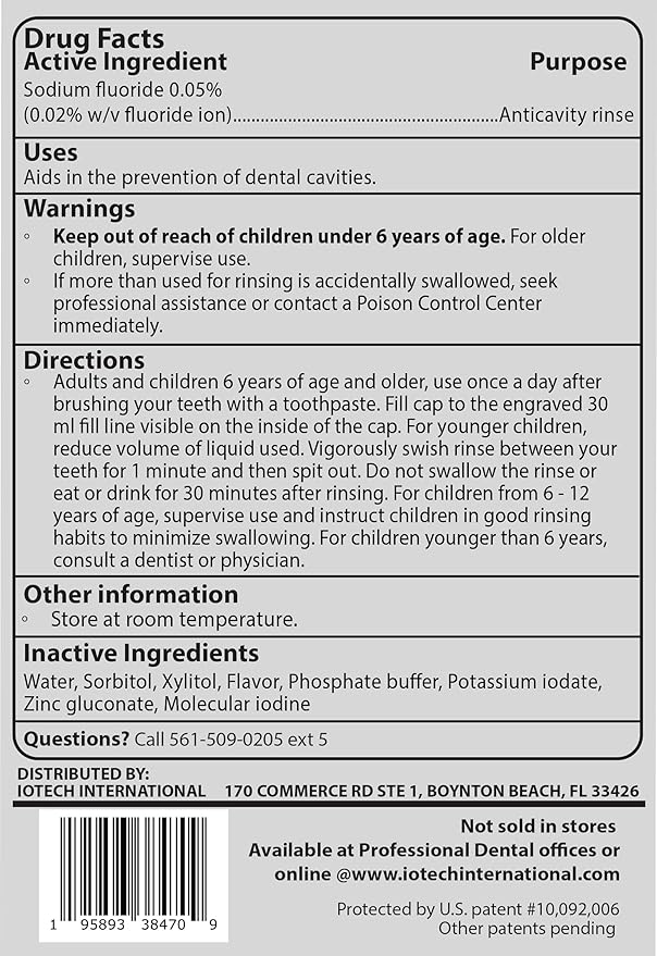 ioRinse AC Anticavity Fluoride Mouthwash - Alcohol-Free Molecular Iodine Mouth Wash Fights Tooth Decay & Protects Enamel - Safe Mint Rinse for Sensitive Mouths - Potent Bad Breath Protection
