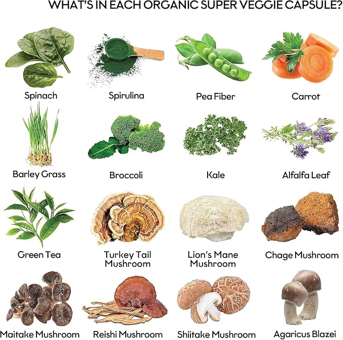 Fruits and Veggies Supplement (30 Day Supply) Powerfull Blend of 39 Whole Fruits and Veggies, Fills Nutritional Gaps, Get Energy, Well-being. USA Made Non-GMO/Vegan/Gluten Free. Packaging May Vary