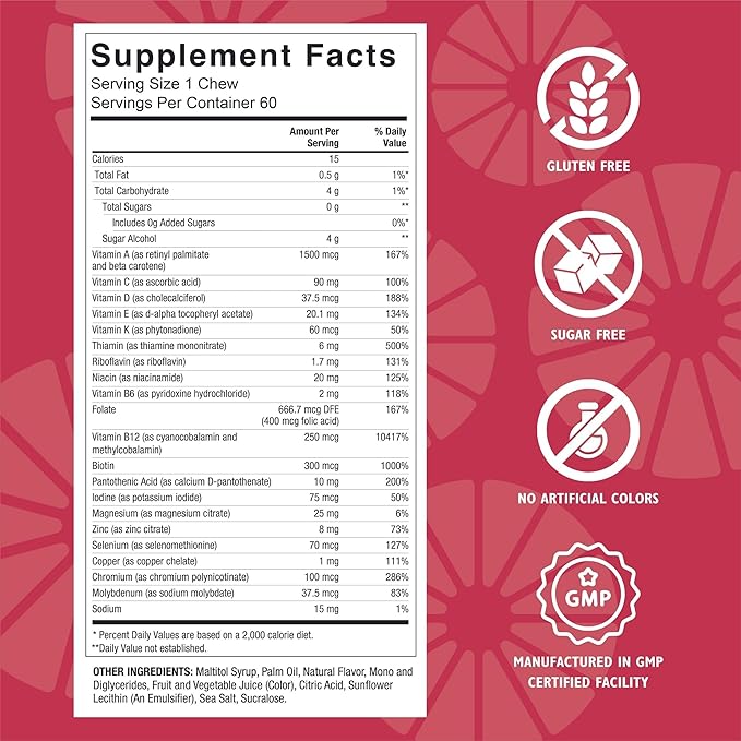 Celebrate Vitamins Bariatric Multivitamin Soft Chews - Essential Vitamins & Minerals, Sugar & Gluten Free - Gastric Bypass & Sleeve Gastrectomy Supplement - Berry (60ct)