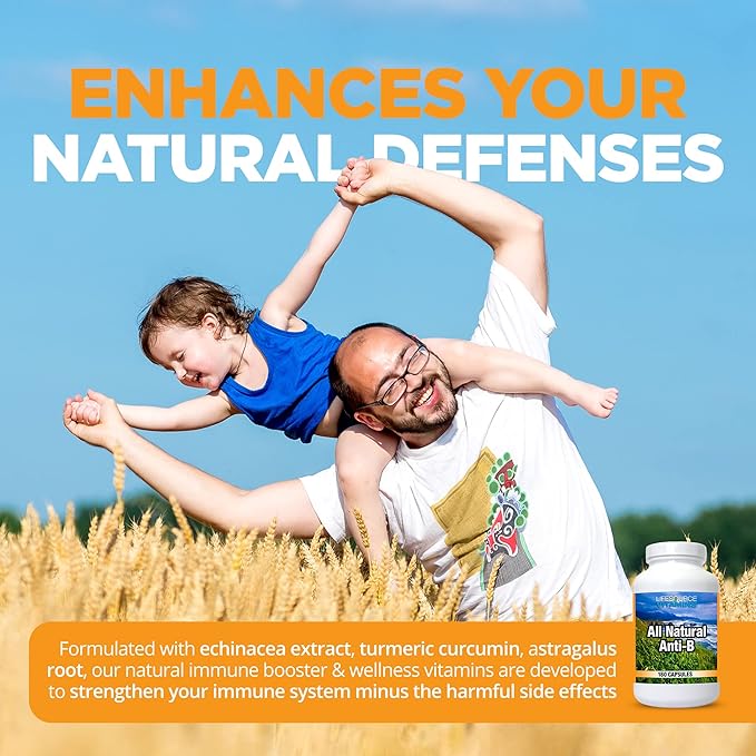 LifeSource Vitamins All Natural Anti-B for Immune Support, 14 All Natural Ingredient with Echinacea & Garlic Extract, 180 Immune Defense Capsules