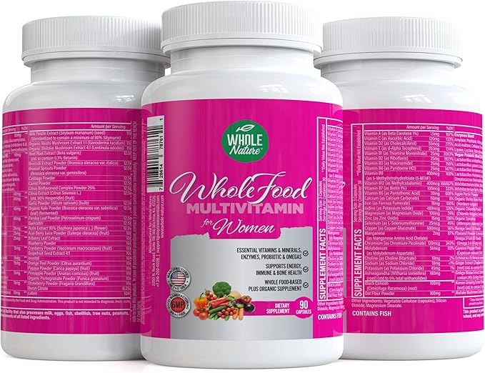 Whole Food Multivitamin for Women Womens Multi Vitamin with Folate, B12 Methyl, Vitamins, Minerals, Probiotics and Omegas, Vegan, Non GMO- 90 Capsules (1) (1)