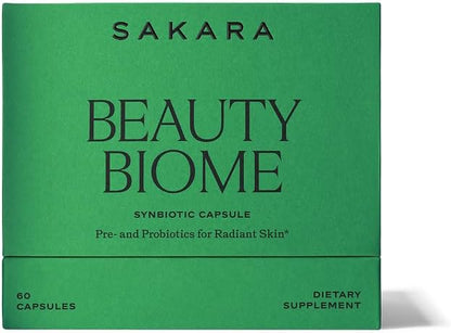 Sakara Beauty Biome – Daily Synbiotic for Skin & Gut Health with Probiotics, Dermaval®, Vitamins A, D, E, Antioxidants, Prebiotics & Enzymes – Supports Clear, Radiant, Hydrated Skin – 60 Capsules