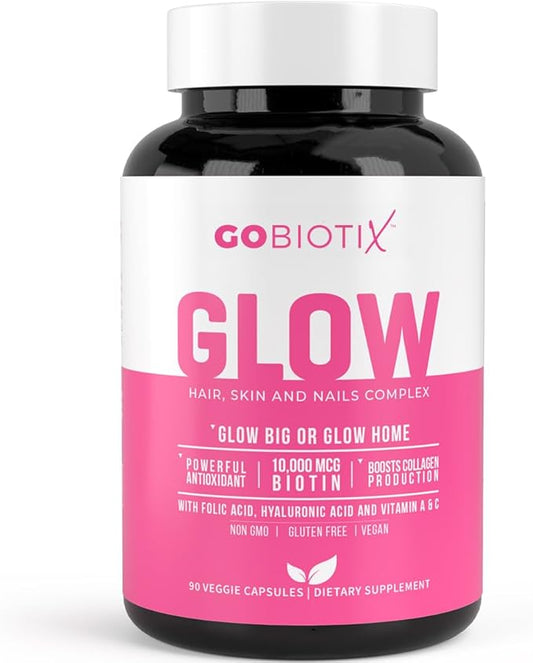 GOBIOTIX Hair Skin and Nails Vitamin Supplement - 10000mcg Biotin Pills with Hyaluronic Acid, Folate, Iron, Magnesium, and Zinc - Collagen Production, Hair Growth - 30 Servings