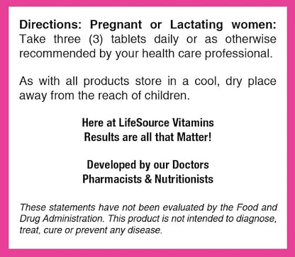 LifeSource Vitamins Pre-Natal Multi-Vitamins and Minerals with DHA - Mom and Baby Health - 180 Tablets
