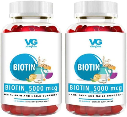 Biotin Gummy Vitamins 5000mcg - Mixed Berry Gummy for Hair, Skin & Nails, 80 Count (Pack of 2)