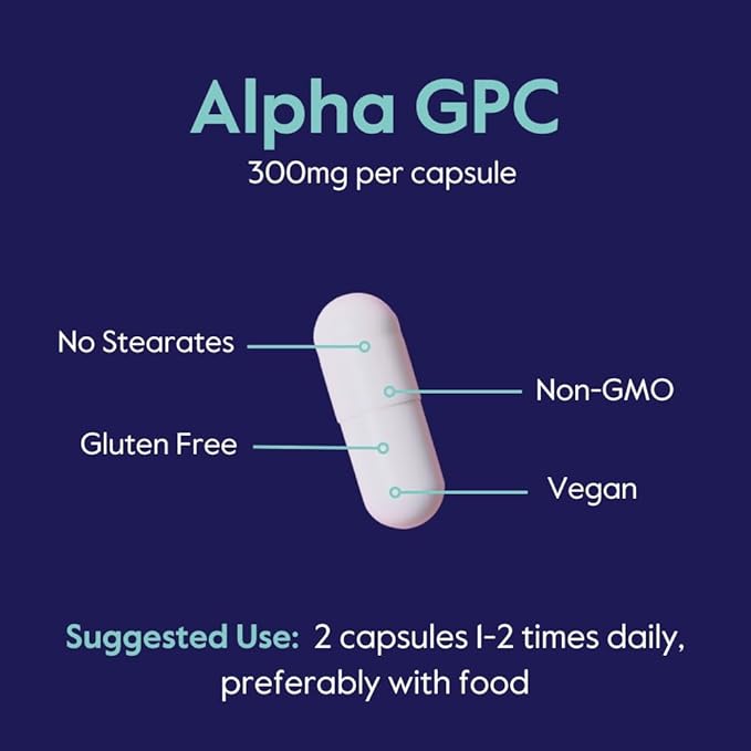 BESTVITE Alpha GPC Choline 600mg Per Serving (120 Veggie Capsules) - No Stearates - Vegan - Non GMO - Gluten Free