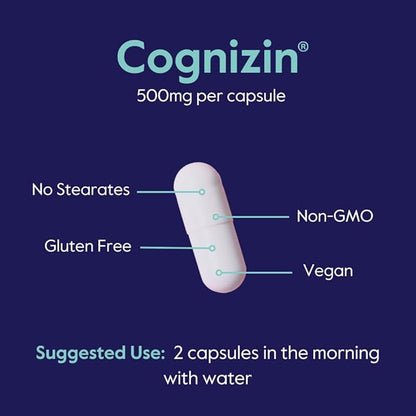 BESTVITE Cognizin Citicoline 500mg (180 Vegetarian Capsules) (60x3) - Clinically Studied Premium Choline Nootropic - No Stearates - Vegan - Gluten Free - Brain Supplements for Memory and Focus