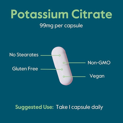 BESTVITE Filler-Free Potassium Citrate 99mg (240 Vegetarian Capsules) - No Stearates - No Fillers - Vegan - Gluten Free - Non GMO - Essential Mineral for Electrolyte Balance*