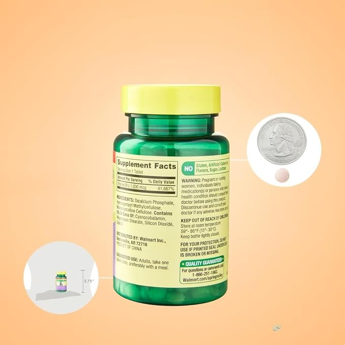 Vitamin B12 Timed-Release Spriing Vallley Tablets Dietary Supplement 1,000 Mcg, 300 Count