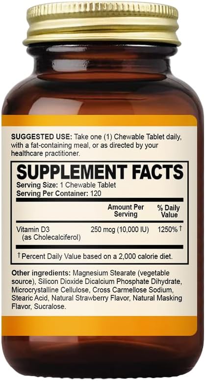 Vitamin D3 10000 IU (250 mcg) - Cholecalciferol,D3 Supplement, Vitamin D 10000 IU - 120 Chewable Tablets