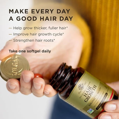 Solgar Hair Growth Supplement for Thicker Fuller Hair with Keranat Oil, Biotin, Zinc and Copper, Hair Health Supplement, Age-Defying Nutrition for Men and Women, 30 Servings