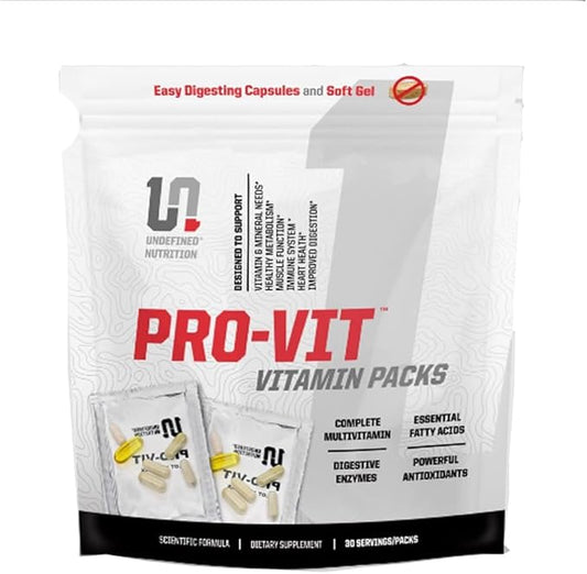 Undefined Nutrition Pro-VIT by Brian Shaw (30 Day Supply) – All-in-One Vitamin & Mineral Supplement Pack for Men & Women - Zinc, Vitamins C, B, D, EFAs, Antioxidants & More – Easy to Swallow