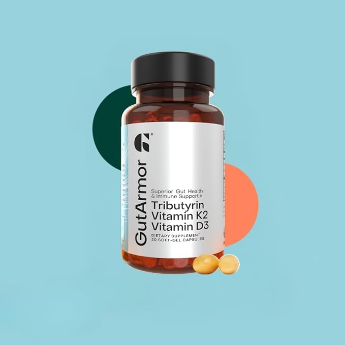Gut & Heart Health + Immune Support | 1 Month Supply | 30 Soft Gel Capsules | Pure Butyrate 350mg & Vitamin D3 2000IUs & Vitamin K2 120mcg | Heart Health | Gastrointestinal Support