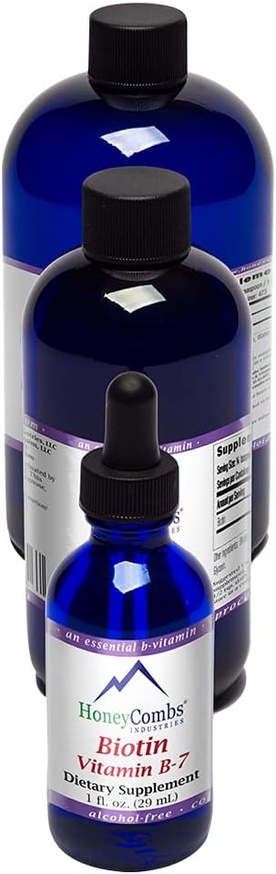 HoneyCombs Vitamin B7 (Biotin) Drops – Liquid Biotin Hair, Skin, Nails Supplement – Digestion & Hair Vitamins - Alcohol-Free, Non-GMO Vitamin Liquid for Healthy Hair, Skin and Nails, 8 Fl Oz.