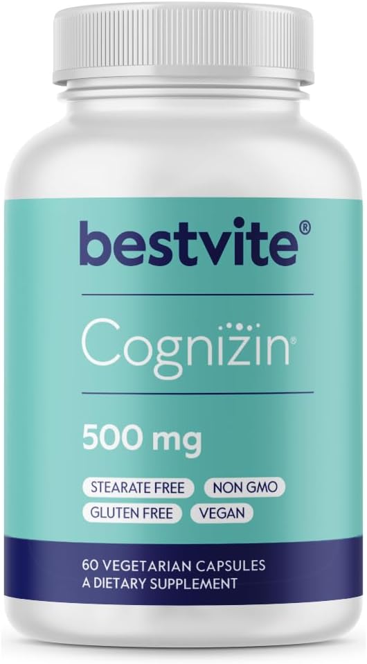 BESTVITE Cognizin Citicoline 500mg (60 Vegetarian Capsules) - Clinically Studied Premium Choline Nootropic - No Stearates - Vegan - Non GMO - Gluten Free - Brain Supplements for Memory and Focus