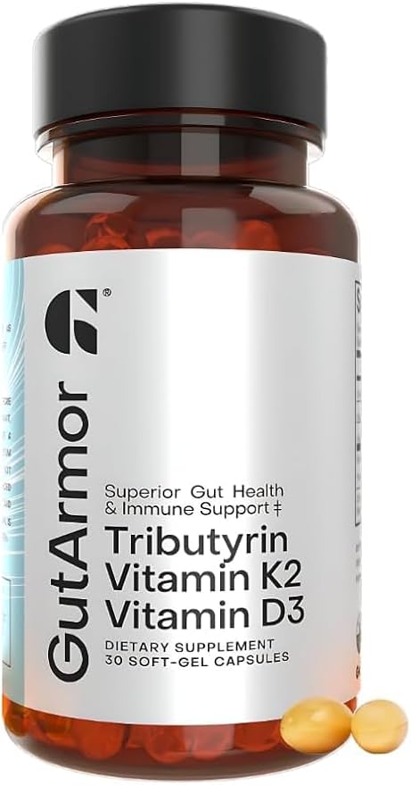 Gut & Heart Health + Immune Support | 1 Month Supply | 30 Soft Gel Capsules | Pure Butyrate 350mg & Vitamin D3 2000IUs & Vitamin K2 120mcg | Heart Health | Gastrointestinal Support