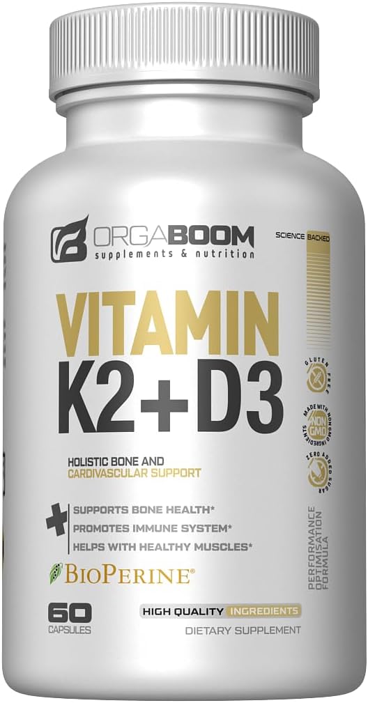 Vitamin D3 K2 Calcium Supplement - Vitamin D 5000 IU + Vitamin K2 MK7 100 mcg, Bone Strength & Heart Health Supplements for Women & Men, D3K2 Teeth Vitamins with Bioperine, US-Made Non-GMO 60 Cap