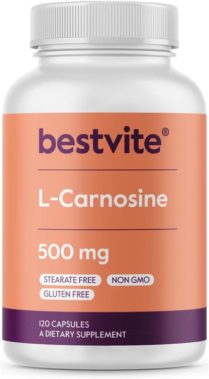 BESTVITE L-Carnosine 500mg per Capsule (120 Capsules) No Fillers - No Stearates - Non GMO - Gluten Free