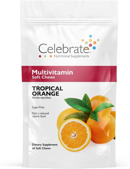 Celebrate Vitamins Bariatric Multivitamin Soft Chews - Essential Vitamins & Minerals, Sugar & Gluten Free - Gastric Bypass & Sleeve Gastrectomy Supplement - Tropical (60ct)