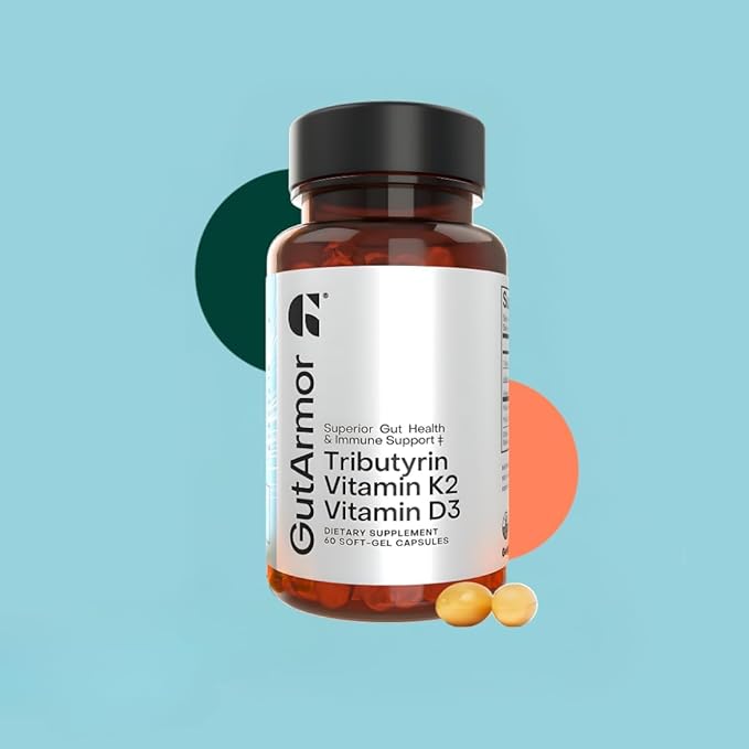 Gut & Heart Health + Immune Support | 2 Month Supply | 60 Soft Gel Capsules | Pure Butyrate 350mg & Vitamin D3 2000IUs & Vitamin K2 120mcg | Heart Health | Gastrointestinal Support