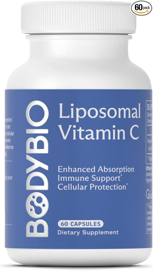 BodyBio Liposomal Vitamin C - Powerful Antioxidant for Immune Support and Cellular Health, Pure Ascorbic Acid with Maximum Absorption