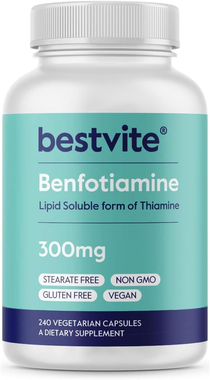 BESTVITE Benfotiamine 300mg (240 Vegetarian Capsules) No Stearates - No Silicon Dioxide - Vegan - Non GMO - Gluten Free